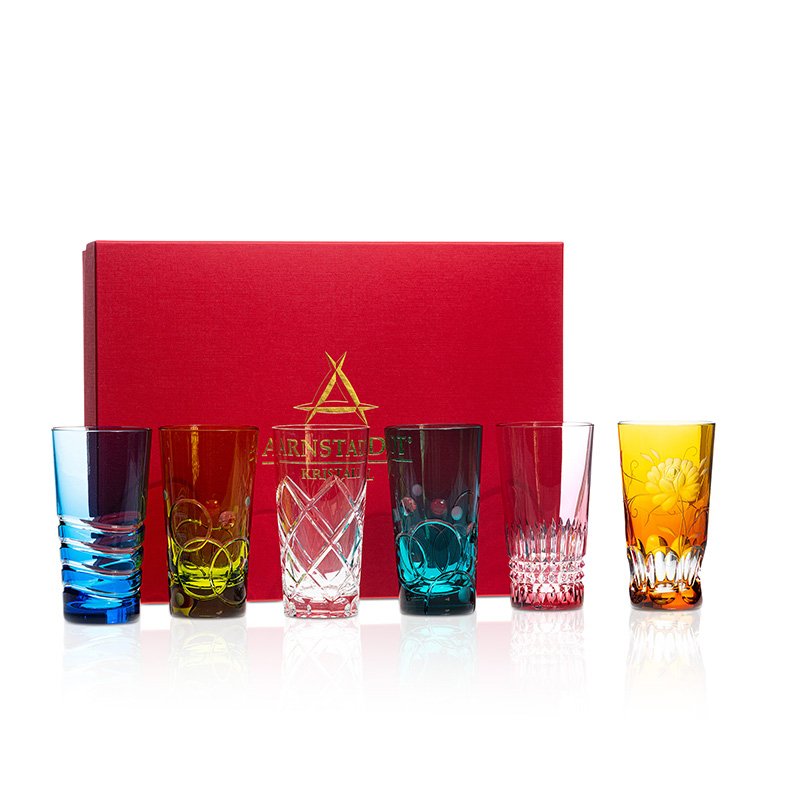 drinking glass crystal colourful gift set (9,5 cm)